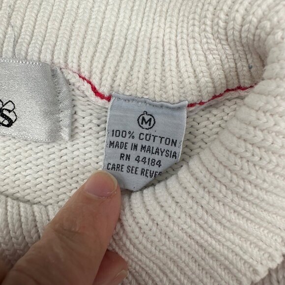 Vintage 1980s Sweater White Red Stripes idioms Retro Preppy Size Medium Retro - Picture 5 of 10